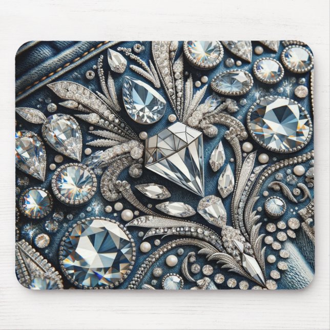 Tapis De Souris Denim & Diamonds Gemstone Jean fête d'anniversaire (Devant)