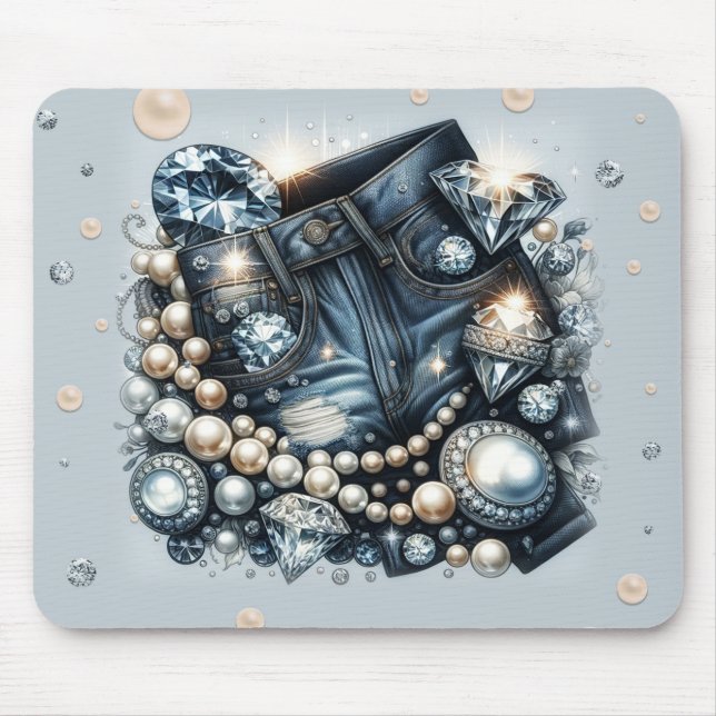 Tapis De Souris Denim Diamonds & Perles Jeans Bling (Devant)