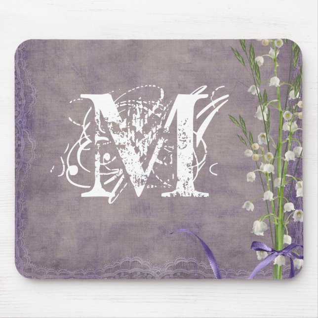 Tapis De Souris Dentelle blanche Monogramme initial Panier de la s (Devant)