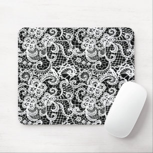 Tapis De Souris Dentelle Blanche Sur Panier De Souris Noir