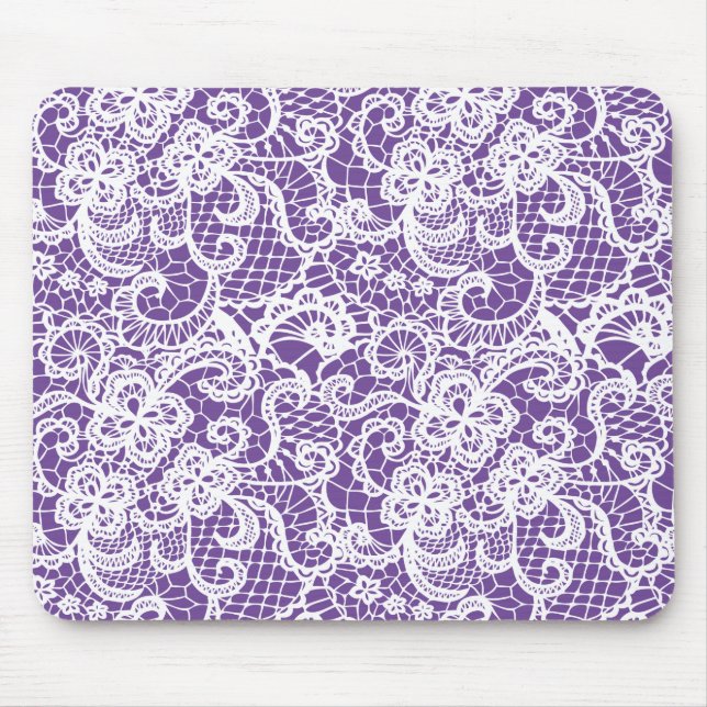 Tapis De Souris Dentelle blanche sur violet (Devant)