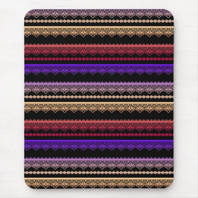 Tapis De Souris Dentelle multicolore sur noir (Devant)