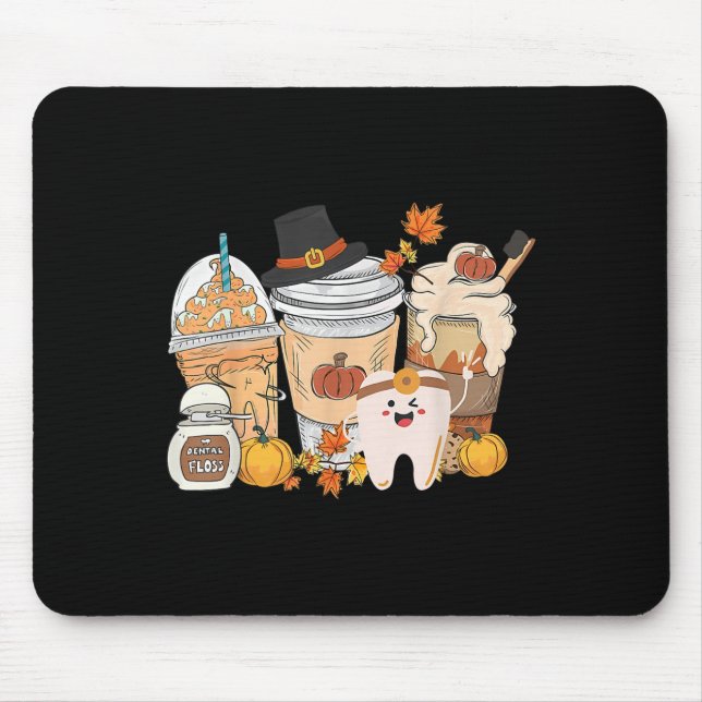 Tapis De Souris Dents Café Automne Dentaire Citrouille Latte Denti (Devant)