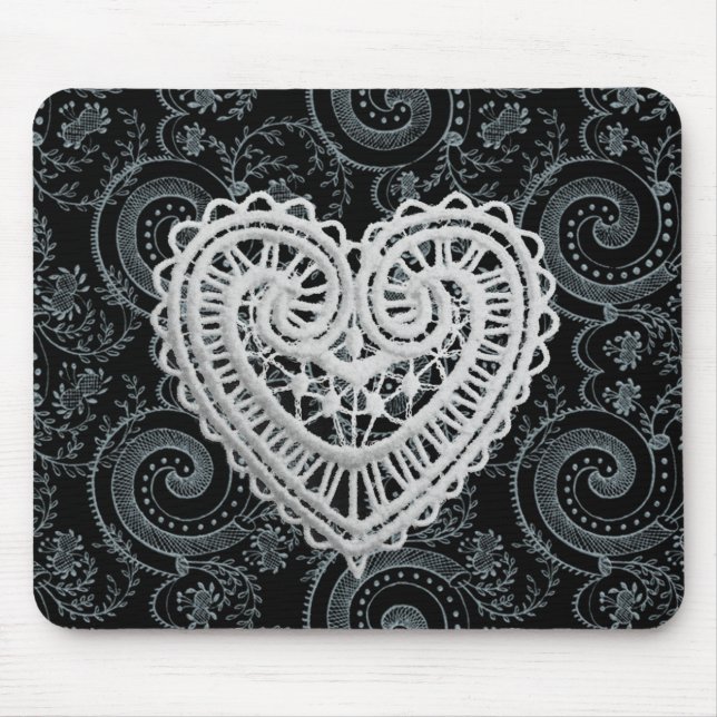 Tapis De Souris "Design élégant" Coeur crochet/noir/gris (Devant)
