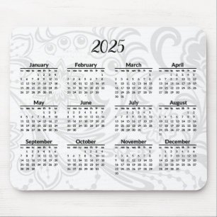 Tapis De Souris Design floral élégant 2025 Calendrier Mousepad