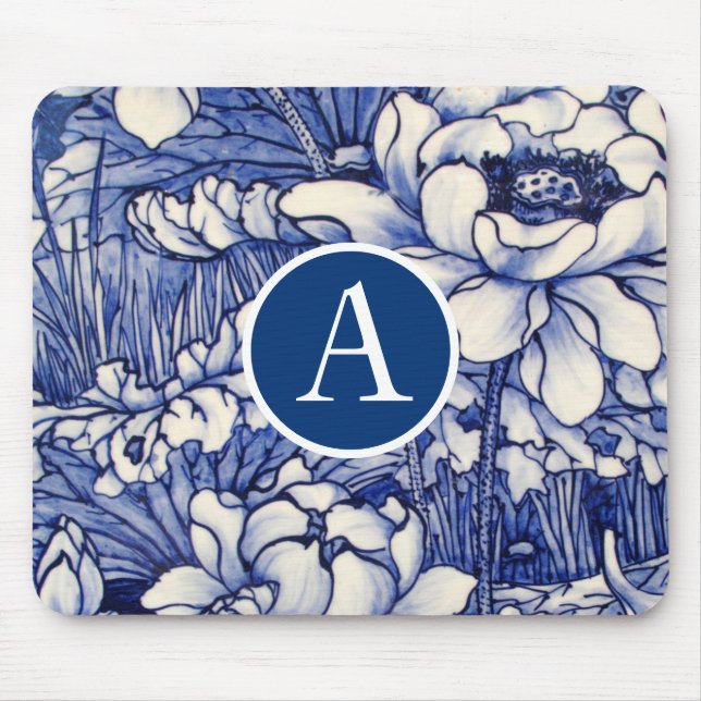 Tapis De Souris DESIGN FLORAL JAPONAIS BLEU do-it-yourself INITIAL (Devant)