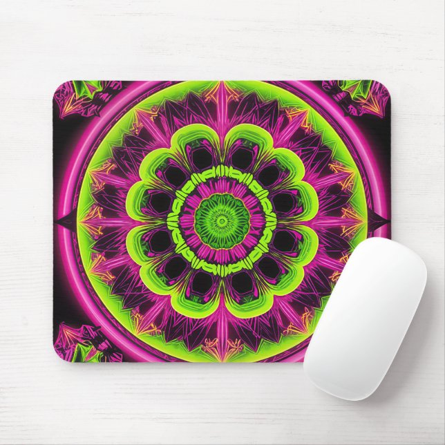 Tapis De Souris Design Kaleidoscope Rose Neon Et Vert (Avec souris)