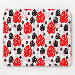 Tapis De Souris Design Motif d'illustration de feuille noire rouge