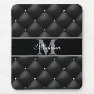 Tapis De Souris design noir luxueux monogrammé personnalisé  