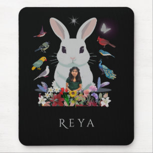 Tapis De Souris Design personnalisé lapin, fleurs et oiseaux