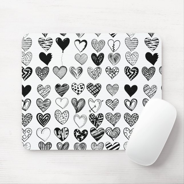 Tapis De Souris Dessin adorable de Black Heart Scribble (Avec souris)
