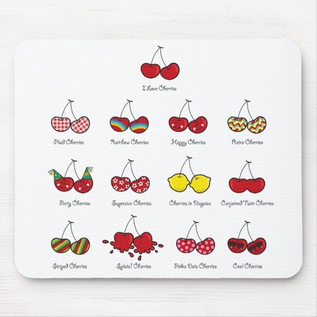 Tapis De Souris Dessin amusant Comique drôle Cheeky Red Cherries C (Devant)