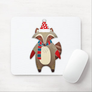 Tapis De Souris Dessin animé de Christmas Raccoon