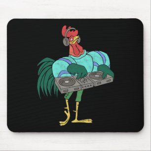 Tapis De Souris Dessin animé de coq DJ avec platines vinyle en dét