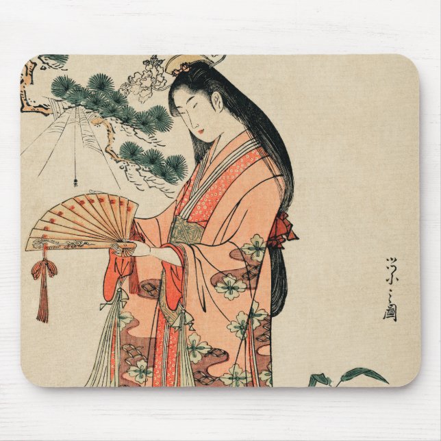 Tapis De Souris Dessin de bois japonais antique avec une femme (Devant)