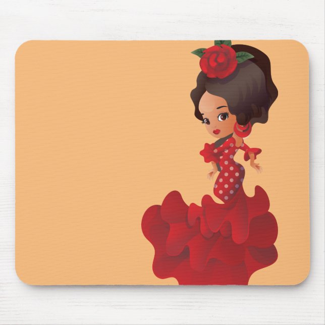 Tapis De Souris Dessin de Flamenco chibi kawaii fille (Devant)