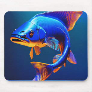 Tapis de souris Dessin de logo de poisson bleu