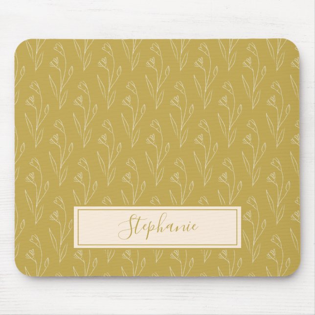 Tapis De Souris Dessin floral jaune élégant personnalisé (Devant)