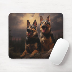 Tapis De Souris Deux bergers allemands à Dusk