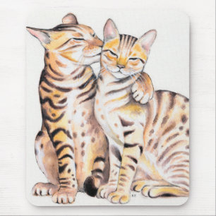 Tapis De Souris Deux chats du Bengale Aquarelle Art