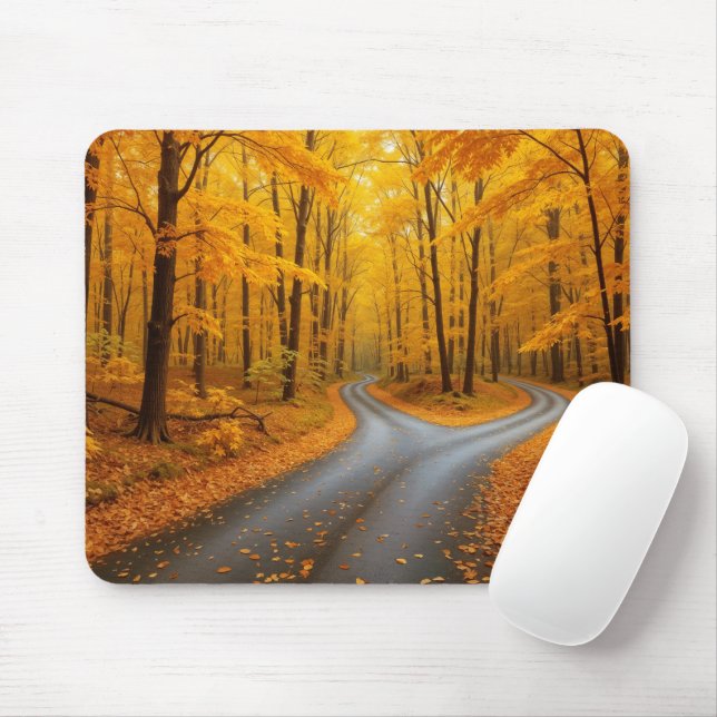 Tapis De Souris Deux chemins dans un bois automnal (Avec souris)