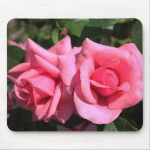 Tapis De Souris deux fleurs roses roses chaudes.