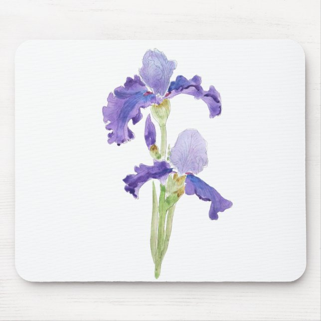 Tapis De Souris deux iris violets encre et aquarelle (Devant)