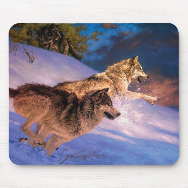 Tapis De Souris Deux loups gris en hiver (Devant)