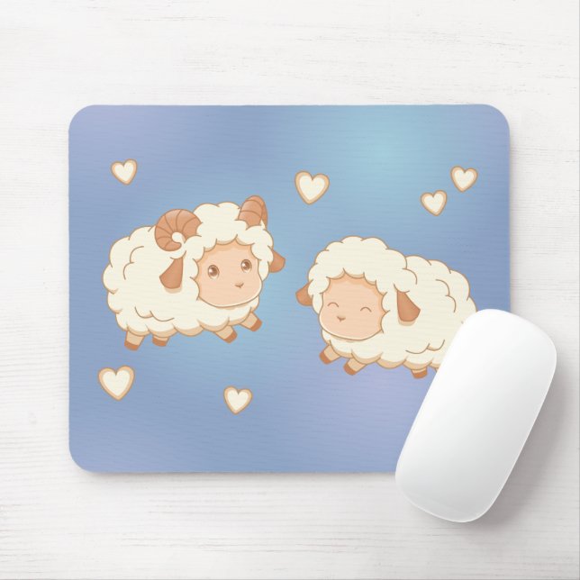 Tapis De Souris Deux mignonnes Petites Oeufs de mouton en Bleu (Avec souris)