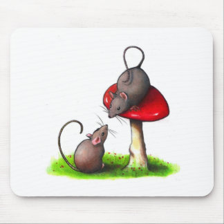 Tapis De Souris Deux petites souris mignonnes et un champignon :