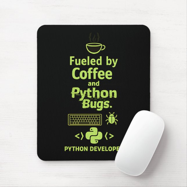 Tapis De Souris Développeur Python drôle – Alimenté par les bugs d (Avec souris)