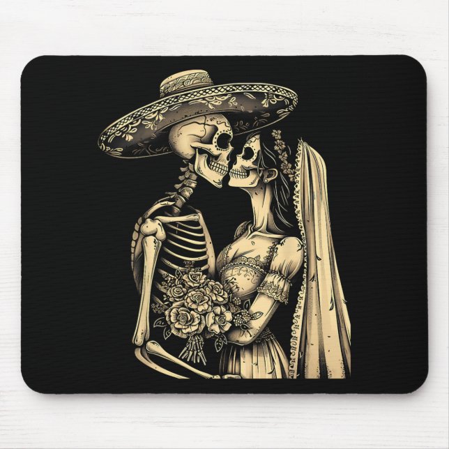 Tapis De Souris Dia De Muertos Sugar Skull Couple Skeleton Bride W (Devant)