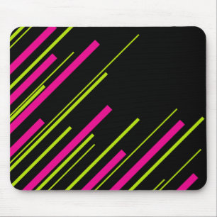 Tapis De Souris Diagonales en vert citron, rose et noir