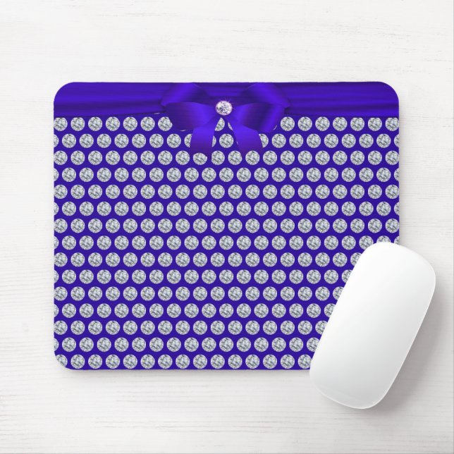 Tapis De Souris Diamants chics/mosaïque fractale sur bleu royal (Avec souris)