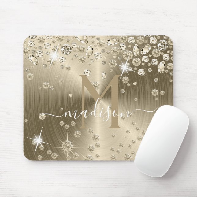 Tapis De Souris Diamants d'or et de blanc - Personnalisé (Avec souris)