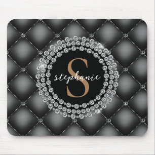 Tapis De Souris Diamants Noirs Tufés Monogramme Or Élégant Luxe