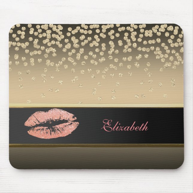 Tapis De Souris Diamants Or Élégants - Glitterie Lip Personnalisé (Devant)