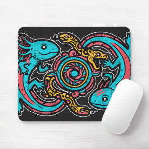 Tapis De Souris Dieu aztèque Xolotl combattant l'art tribal de la