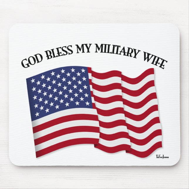 Tapis De Souris DIEU BÉNISSE MA FEMME MILITAIRE avec drapeau améri (Devant)