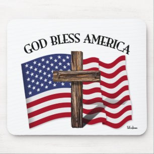 Tapis De Souris DIEU BLESS AMERICA avec croix robuste et drapeau U