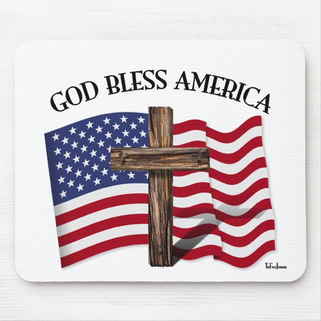Tapis De Souris DIEU BLESS AMERICA avec croix robuste et drapeau U (Devant)