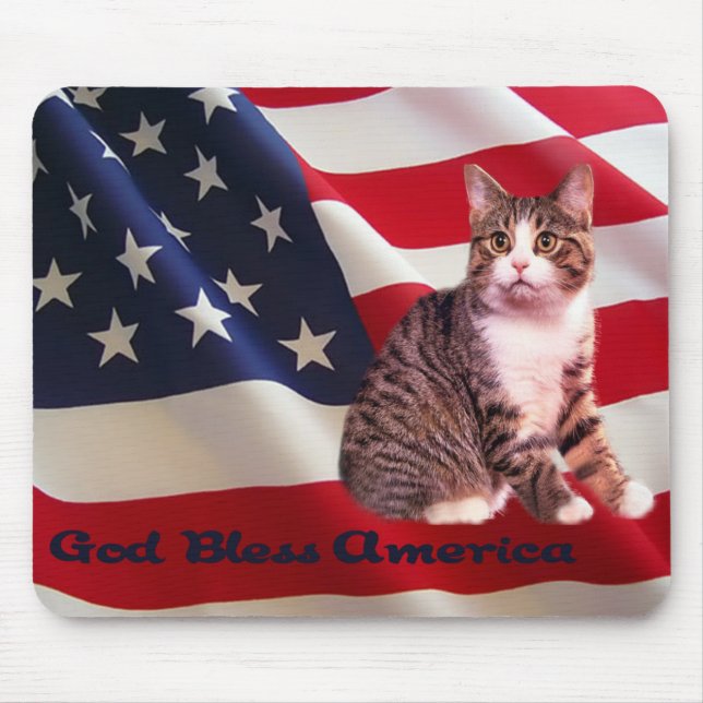 Tapis De Souris Dieu de Mousepad de chat bénissent l'Amérique (Devant)