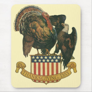 Tapis De Souris Dinde de Thanksgiving vintage, aigle, drapeau amér