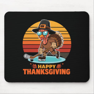 Tapis De Souris Dinde drôle de Thanksgiving jouant au hockey sur g