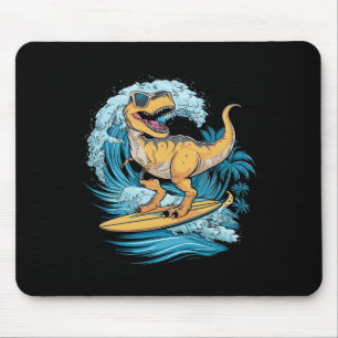 Tapis De Souris Dinosaure T-rex Surfeur de Plage 