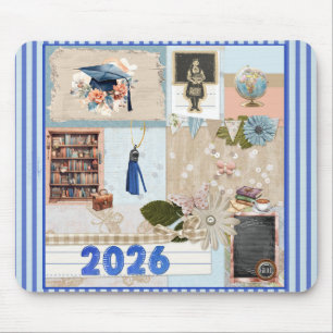 Tapis De Souris Diplômée 2026 Fille dans une vieille école, Bleu