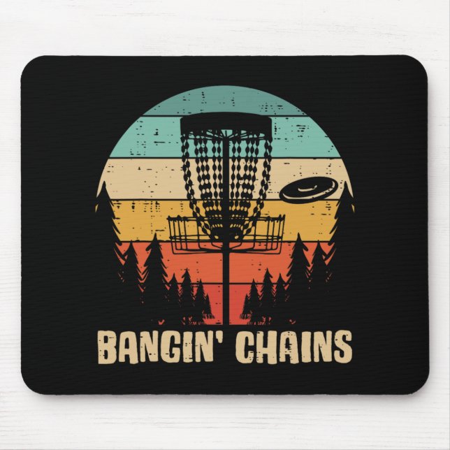 Tapis De Souris Disc Golf Bangin Chains Retro Frisbee Golfer Frolf (Devant)