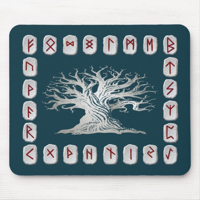 Tapis De Souris Disposition de Rune avec l'arbre du monde (Devant)