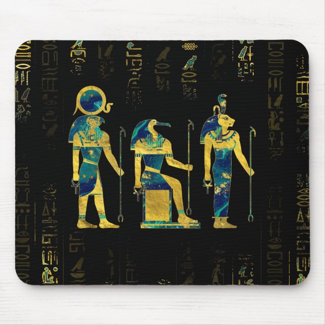 Tapis De Souris Divinités égyptiennes sur des hiéroglyphes or et (Devant)