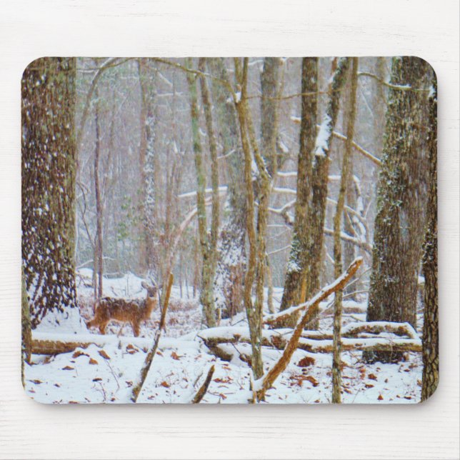 Tapis De Souris Doe dans la neige, Deer dans le lac Arrowhead (Devant)